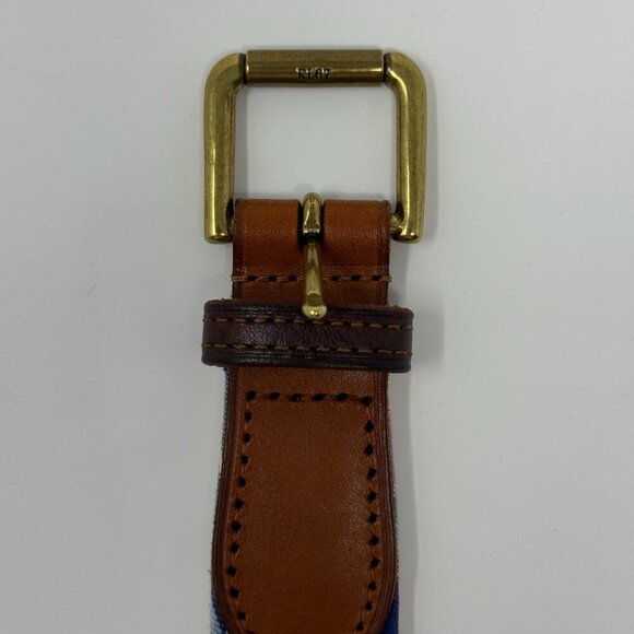 Polo Ralph Lauren Plaid Leather-Trim Tartan Belt Men's 32 Preppy Classic Formal - Picture 5 of 10